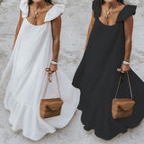 Loose Sexy Sleeveless Robe with Long Ruffles Sundress Solid Maxi Dress