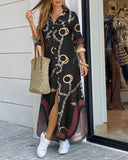 Women fashionable Shirt-style Button Dress Ladies Casual Long Street Dress Large Size Loose Home Commuter Print Dress