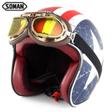 SOMAN Retro Helmet Motorcycle Open Face Helmet Leather Scooter Helmets Classic 3/4 Chopper Casco Moto Vintage Motorcycle Helmets