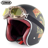 SOMAN Retro Helmet Motorcycle Open Face Helmet Leather Scooter Helmets Classic 3/4 Chopper Casco Moto Vintage Motorcycle Helmets