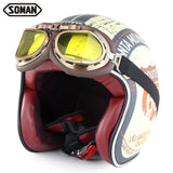 SOMAN Retro Helmet Motorcycle Open Face Helmet Leather Scooter Helmets Classic 3/4 Chopper Casco Moto Vintage Motorcycle Helmets