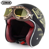 SOMAN Retro Helmet Motorcycle Open Face Helmet Leather Scooter Helmets Classic 3/4 Chopper Casco Moto Vintage Motorcycle Helmets