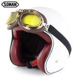 SOMAN Retro Helmet Motorcycle Open Face Helmet Leather Scooter Helmets Classic 3/4 Chopper Casco Moto Vintage Motorcycle Helmets