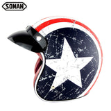 SOMAN Retro Helmet Motorcycle Open Face Helmet Leather Scooter Helmets Classic 3/4 Chopper Casco Moto Vintage Motorcycle Helmets