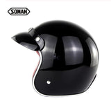 SOMAN Retro Helmet Motorcycle Open Face Helmet Leather Scooter Helmets Classic 3/4 Chopper Casco Moto Vintage Motorcycle Helmets