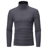 2020 New Men's Solid Color Turtleneck T Shirts Male Slim Fit Long Sleeve T Shirts Black White Men tshirt Tops M-3XL