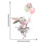 Cute Grey Bunny Ballet Rabbit Wall Stickers for Kids Room Cat Baby Nursery Wall Decals Pink Flower for Girl Room Home Decoration