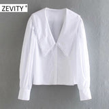 ZEVITY Women's Sweet Peter Pan Collar Casual Lace White Chemise Top