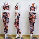 Seamless Floral Print Sports Yoga Set Gym Fitness Tracksuit Fashion