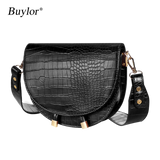 Buylor Women Luxury Shoulder Bags Crocodile Pattern Handbag Female Crossbody Bag Half Round PU Leather Messenger Bag
