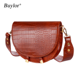 Buylor Women Luxury Shoulder Bags Crocodile Pattern Handbag Female Crossbody Bag Half Round PU Leather Messenger Bag
