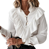 JODIMITTY V-Neck Casual Long-Sleeve Chiffon Blouse