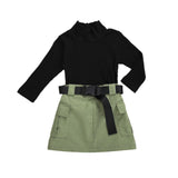 Kids two pieces set ruffle t shirt wit plaid skirt