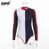 Gagaopt  Cotton Bodycon Bodysuit Long Sleeve Contrast Color Sexy Bodysuit Women Skinny Bodysuit Elegant Jumpsuit Overalls