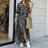 Women Elegant Lapel Neck Button Down Dress 2020 Summer Letter Print Long Shirt Dress