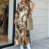 Women Elegant Lapel Neck Button Down Dress 2020 Summer Letter Print Long Shirt Dress