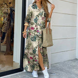 Women Elegant Lapel Neck Button Down Dress 2020 Summer Letter Print Long Shirt Dress