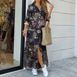 Women Elegant Lapel Neck Button Down Dress 2020 Summer Letter Print Long Shirt Dress