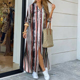 Women Elegant Lapel Neck Button Down Dress 2020 Summer Letter Print Long Shirt Dress