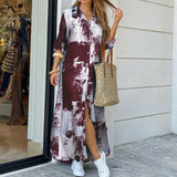 Women Elegant Lapel Neck Button Down Dress 2020 Summer Letter Print Long Shirt Dress