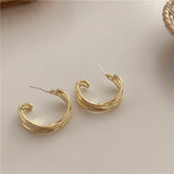 Simple New Gold Metal Multi-layer Circle Winding Geometric Round Small Stud Earrings