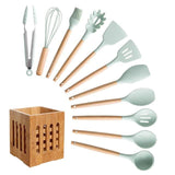 Silicone Cooking Utensils Set Non-Stick Spatula Shovel Wooden Handle Cooking Tools Set With Storage Box Kitchen Tool Accessories - shopwishi 
