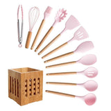 Silicone Cooking Utensils Set Non-Stick Spatula Shovel Wooden Handle Cooking Tools Set With Storage Box Kitchen Tool Accessories - shopwishi 