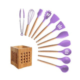 Silicone Cooking Utensils Set Non-Stick Spatula Shovel Wooden Handle Cooking Tools Set With Storage Box Kitchen Tool Accessories - shopwishi 