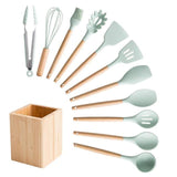 Silicone Cooking Utensils Set Non-Stick Spatula Shovel Wooden Handle Cooking Tools Set With Storage Box Kitchen Tool Accessories - shopwishi 
