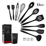 Silicone Cooking Utensils Set Non-Stick Spatula Shovel Wooden Handle Cooking Tools Set With Storage Box Kitchen Tool Accessories