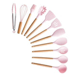 Silicone Cooking Utensils Set Non-Stick Spatula Shovel Wooden Handle Cooking Tools Set With Storage Box Kitchen Tool Accessories - shopwishi 