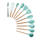 Silicone Cooking Utensils Set Non-Stick Spatula Shovel Wooden Handle Cooking Tools Set With Storage Box Kitchen Tool Accessories - shopwishi 