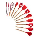 Silicone Cooking Utensils Set Non-Stick Spatula Shovel Wooden Handle Cooking Tools Set With Storage Box Kitchen Tool Accessories - shopwishi 