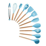 Silicone Cooking Utensils Set Non-Stick Spatula Shovel Wooden Handle Cooking Tools Set With Storage Box Kitchen Tool Accessories - shopwishi 