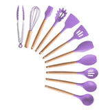 Silicone Cooking Utensils Set Non-Stick Spatula Shovel Wooden Handle Cooking Tools Set With Storage Box Kitchen Tool Accessories - shopwishi 