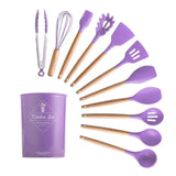 Silicone Cooking Utensils Set Non-Stick Spatula Shovel Wooden Handle Cooking Tools Set With Storage Box Kitchen Tool Accessories - shopwishi 