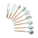 Silicone Cooking Utensils Set Non-Stick Spatula Shovel Wooden Handle Cooking Tools Set With Storage Box Kitchen Tool Accessories - shopwishi 