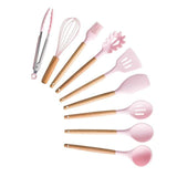 Silicone Cooking Utensils Set Non-Stick Spatula Shovel Wooden Handle Cooking Tools Set With Storage Box Kitchen Tool Accessories - shopwishi 