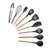 Silicone Cooking Utensils Set Non-Stick Spatula Shovel Wooden Handle Cooking Tools Set With Storage Box Kitchen Tool Accessories - shopwishi 