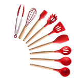 Silicone Cooking Utensils Set Non-Stick Spatula Shovel Wooden Handle Cooking Tools Set With Storage Box Kitchen Tool Accessories - shopwishi 