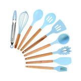 Silicone Cooking Utensils Set Non-Stick Spatula Shovel Wooden Handle Cooking Tools Set With Storage Box Kitchen Tool Accessories - shopwishi 