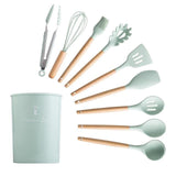 Silicone Cooking Utensils Set Non-Stick Spatula Shovel Wooden Handle Cooking Tools Set With Storage Box Kitchen Tool Accessories - shopwishi 