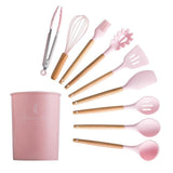 Silicone Cooking Utensils Set Non-Stick Spatula Shovel Wooden Handle Cooking Tools Set With Storage Box Kitchen Tool Accessories - shopwishi 