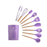 Silicone Cooking Utensils Set Non-Stick Spatula Shovel Wooden Handle Cooking Tools Set With Storage Box Kitchen Tool Accessories - shopwishi 