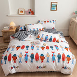Classic Bedding Set 5 Size Grey Blue Grid Summer Bed Linen 4pcs/Set Duvet Cover Set Pastoral Bed Sheet AB Side Duvet Cover 2020