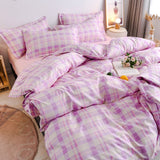 Classic Bedding Set 5 Size Grey Blue Grid Summer Bed Linen 4pcs/Set Duvet Cover Set Pastoral Bed Sheet AB Side Duvet Cover 2020