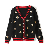 High Quality Fashion Designer Bee Embroidery Cardigan Long Sleeve