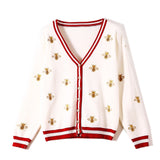 High Quality Fashion Designer Bee Embroidery Cardigan Long Sleeve