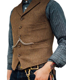 Suit Vest Brown Wedding Wool Tweed Business Waistcoat Jacket Casual Slim Fit Gilet Homme Vests For Groomsmen Man Wedding