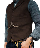 Suit Vest Brown Wedding Wool Tweed Business Waistcoat Jacket Casual Slim Fit Gilet Homme Vests For Groomsmen Man Wedding